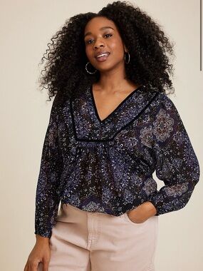 Women’s Floral Ruffle V-Neck Top